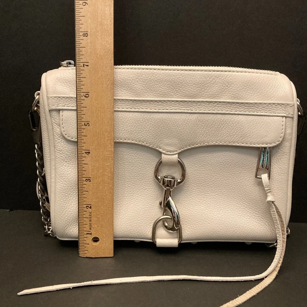 Rebecca Minkoff‎ Crossbody Bag White Leather Chain Strap Hook Front Bottom Studs